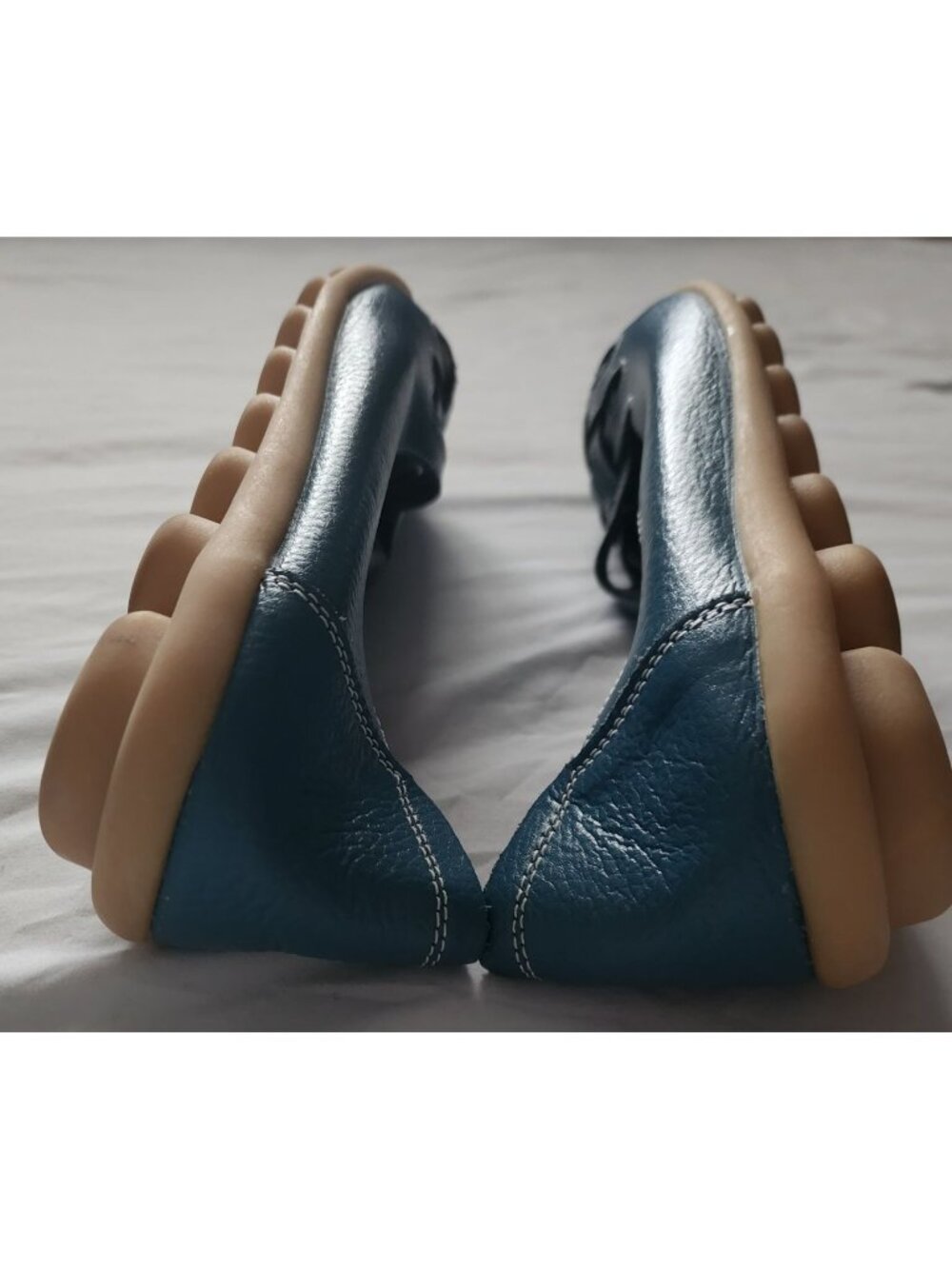Women's Leather Ballerina Flat Casual Closed Toe Shoes Light Blue Size 43/ US-10 - Picture 8 of 11